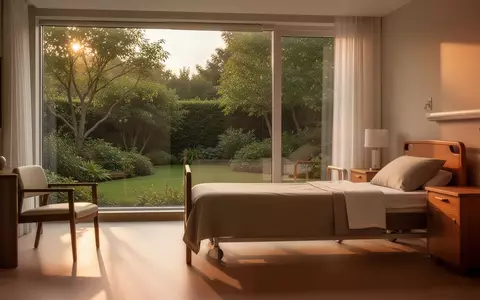 Ein heller, ruhig gestalteter Wohnraum in einer Pflegeeinrichtung mit Blick in einen grünen Garten bei warmem Tageslicht. - Foto: über boerse-global.de