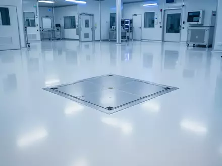 Eine hochmoderne, sterile Reinraumumgebung in einer Halbleiterfabrik mit glänzendem Boden und integrierten Bodenmodulen. - Foto: über boerse-global.de