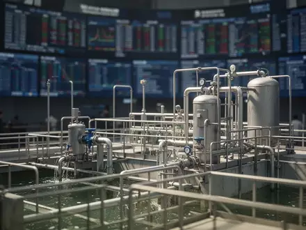 Industrielle Wasseraufbereitungsanlage vor einem unscharfen Hintergrund eines Finanzhandelsplatzes. - Foto: über boerse-global.de