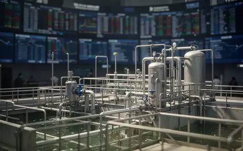 Industrielle Wasseraufbereitungsanlage vor einem unscharfen Hintergrund eines Finanzhandelsplatzes. - Foto: über boerse-global.de