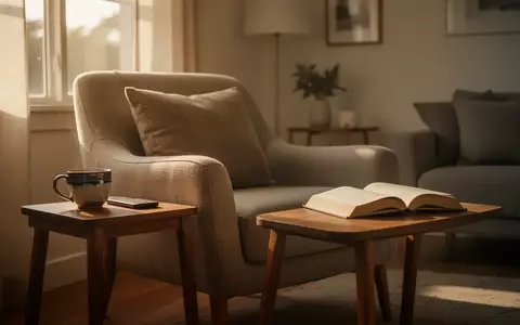 Ein gemütliches Wohnzimmer mit einem Sessel, einer Kaffeetasse und einem Buch bei natürlichem Tageslicht. - Foto: über boerse-global.de