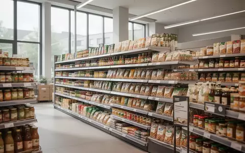 Regale in einem modernen Supermarkt mit Lebensmitteln bei natürlichem Lichteinfall. - Foto: über boerse-global.de