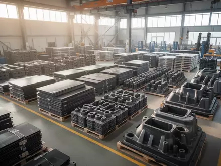 Moderne Produktionshalle mit gestapelten Industriekomponenten bei natürlichem Lichteinfall. - Foto: über boerse-global.de