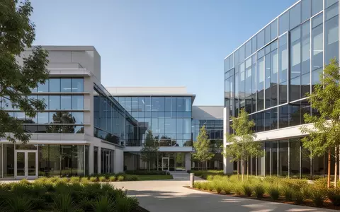 Die moderne Architektur des Bay View Campus in Mountain View mit klaren geometrischen Formen und Glasfassaden. - Foto: über boerse-global.de