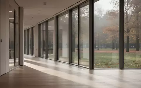 Ein heller, moderner Büroflur mit großen Fensterfronten und Blick auf einen herbstlichen Park, ohne Personen oder Schrift. - Foto: über boerse-global.de