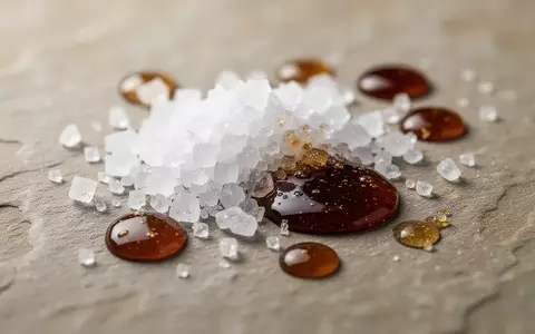 Nahaufnahme von feinen Zuckerkristallen und dunklen Melassetropfen auf einer steinernen Oberfläche. - Foto: über boerse-global.de