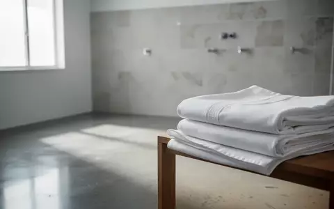Sauberer, minimalistischer Wäscheraum mit frischen, weißen Textilien auf einer Holzoberfläche bei hellem Tageslicht. - Foto: über boerse-global.de