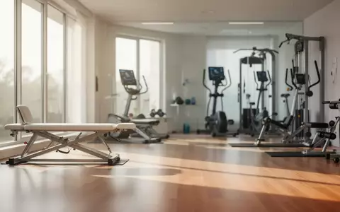 Ein moderner, heller Raum für Physiotherapie und Rehabilitation mit Sportgeräten in einer ruhigen, klinischen Umgebung. - Foto: über boerse-global.de