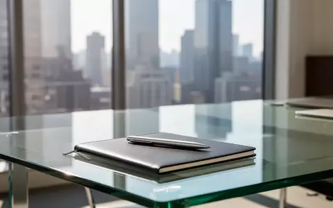 Ein minimalistischer, heller Arbeitsplatz in einem modernen Büro mit einem leeren Notizbuch und einem Stift auf einem Schreibtisch. - Foto: über boerse-global.de