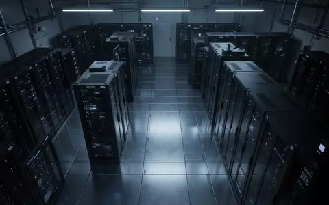 Ein steriler, dunkel beleuchteter Serverraum mit metallischen Bodenplatten und kühlem blauen Umgebungslicht. - Foto: über boerse-global.de