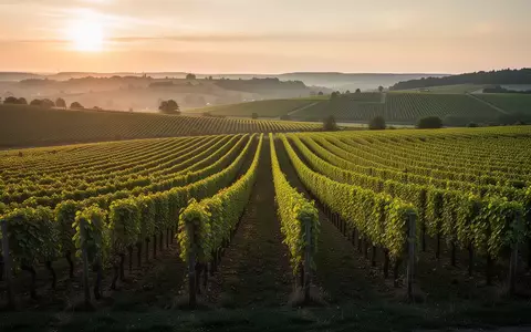 Weitläufige Weinberge in der hügeligen Landschaft des Kaiserstuhls bei Sonnenuntergang. - Foto: über boerse-global.de