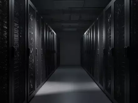 Dunkler, industrieller Serverraum mit unbeleuchteten Serverschränken in einer technologischen Umgebung. - Foto: über boerse-global.de