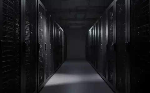 Dunkler, industrieller Serverraum mit unbeleuchteten Serverschränken in einer technologischen Umgebung. - Foto: über boerse-global.de