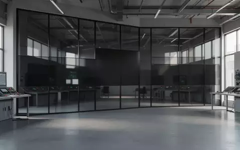 Ein minimalistischer, moderner Kontrollraum mit polierten Betonböden und großen, dunklen Glasflächen in natürlichem Licht. - Foto: über boerse-global.de