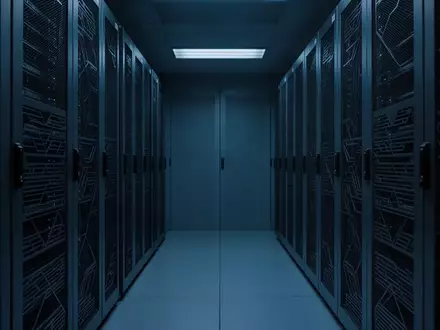 Ein minimalistischer, in blaues Licht getauchter Serverraum mit metallischen Rack-Strukturen und Belüftungssystemen. - Foto: über boerse-global.de