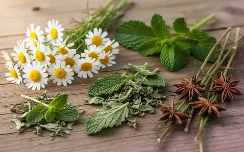 Frische Kamillenblüten und getrocknete Kräuter auf einer rustikalen Holzoberfläche - Foto: über boerse-global.de