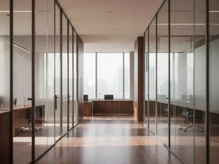 Ein minimalistisch gestaltetes, modernes Anwaltsbüro mit Glaswänden und Holzelementen in natürlichem Licht. - Foto: über boerse-global.de