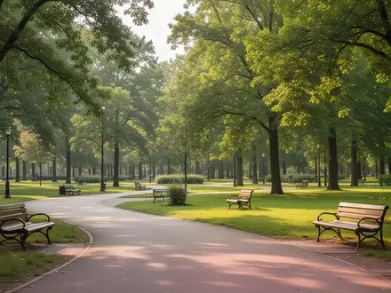 Ein sonnenbeschienener öffentlicher Park mit Wegen und Bänken im Freien als Symbol für soziale Vernetzung und Wohlbefinden. - Foto: über boerse-global.de
