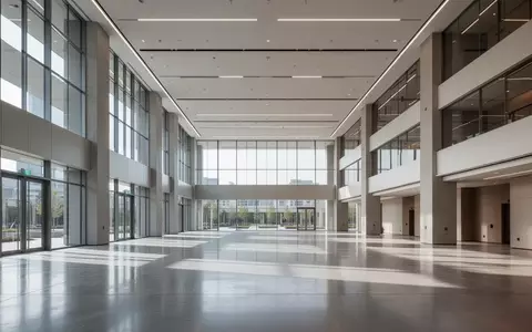 Weite, minimalistische Architektur einer modernen Firmenhalle mit hohem Deckenaufbau und natürlichem Lichteinfall. - Foto: über boerse-global.de