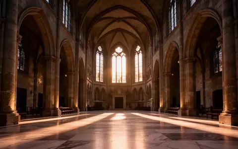 Innenansicht einer Kathedrale mit hohen Gewölben und einfallendem Tageslicht, das Schatten auf den Marmorboden wirft. - Foto: über boerse-global.de