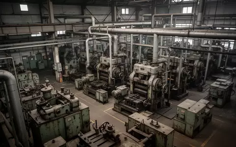 Dunkle, weitläufige Industriehalle mit schweren Produktionsmaschinen und komplexen Rohrleitungssystemen. - Foto: über boerse-global.de