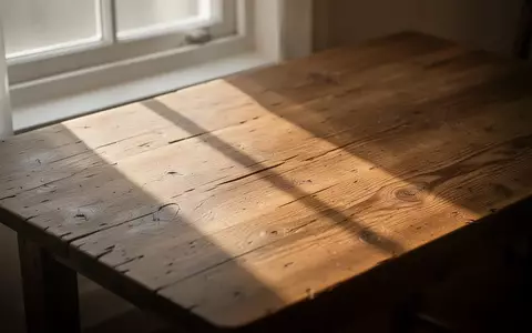 Sonnenlicht fällt durch ein Fenster auf einen Holztisch und erzeugt ein Spiel aus Licht und Schatten in einem ruhigen Raum. - Foto: über boerse-global.de
