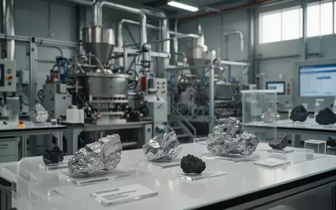 Industrielle Anlage zur Verarbeitung von Seltenen Erden mit metallischen Proben in einem Labor. - Foto: über boerse-global.de