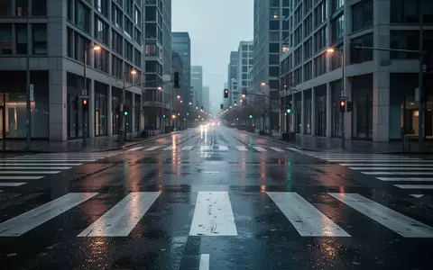 Eine menschenleere, regennasse Stadtkreuzung bei Dämmerung mit Fokus auf die städtische Infrastruktur. - Foto: über boerse-global.de