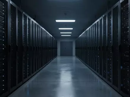 Ein dunkler, minimalistischer Serverraum mit unbeleuchteten Server-Racks in einer kühlen, atmosphärischen Umgebung. - Foto: über boerse-global.de