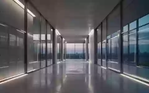 Ein minimalistischer, moderner Flur in einem Glasgebäude mit reflektierenden Oberflächen bei Dämmerung. - Foto: über boerse-global.de