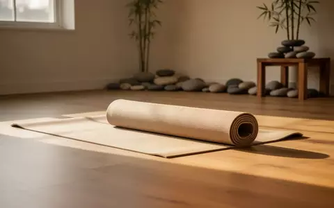 Minimalistischer Wellness-Raum mit einer ausgerollten Yogamatte in warmem Morgenlicht, symbolisch für Entspannung und Körperarbeit. - Foto: über boerse-global.de
