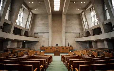 Die leeren Sitzreihen und die Architektur im australischen Parlamentsgebäude in Canberra. - Foto: über boerse-global.de
