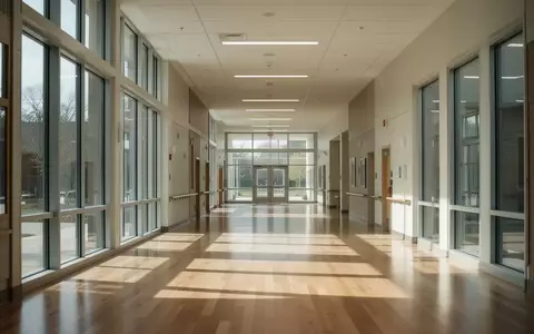 Ein heller, moderner Flur in einem Gemeindezentrum mit poliertem Holzboden und weitem Lichteinfall. - Foto: über boerse-global.de