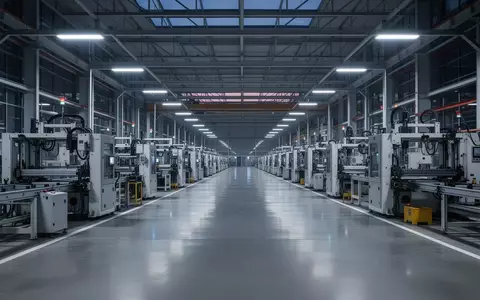 Eine weitläufige, moderne Industriehalle mit sauberen Produktionsgängen und architektonischer Beleuchtung ohne Personen. - Foto: über boerse-global.de