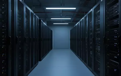 Ein minimalistischer Serverraum mit dunklen, modernen Hardware-Racks in einer kühlen, blau beleuchteten Umgebung. - Foto: über boerse-global.de