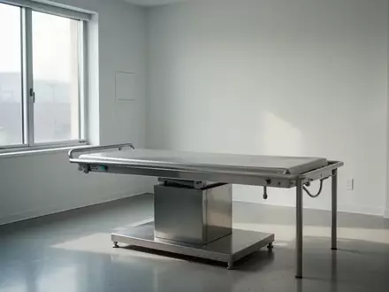 Ein minimalistischer, leerer Untersuchungsraum in einer modernen Klinik mit natürlichem Lichteinfall. - Foto: über boerse-global.de