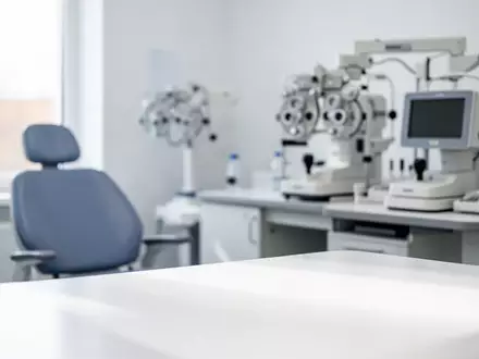 Ein heller, steriler Untersuchungsraum einer modernen Augenklinik mit medizinischen Geräten im Hintergrund. - Foto: über boerse-global.de