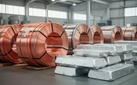 Industrielle Rohstoffe wie Kupferrollen und Aluminiumbarren in einem hellen Lagerhaus. - Foto: über boerse-global.de