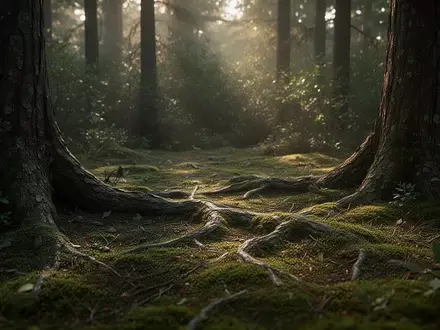 Nahaufnahme eines naturbelassenen Waldbodens mit detaillierten Texturen von Moos und Rinde im weichen Morgenlicht. - Foto: über boerse-global.de