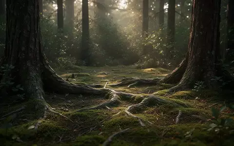Nahaufnahme eines naturbelassenen Waldbodens mit detaillierten Texturen von Moos und Rinde im weichen Morgenlicht. - Foto: über boerse-global.de