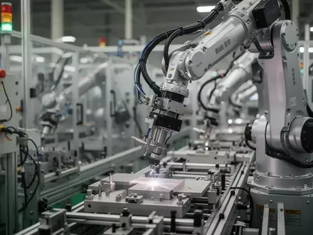 Ein präziser Roboterarm in einer modernen Fabrikhalle bei der automatisierten Fertigung. - Foto: über boerse-global.de