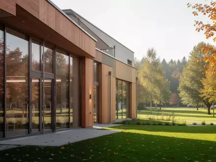 Ein modernes Pflege- und Betreuungszentrum in Niederösterreich mit Holzfassade und umgebender Grünfläche bei Tageslicht. - Foto: über boerse-global.de