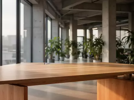 Ein minimalistischer, moderner Arbeitsplatz in einem hellen, architektonisch gestalteten Büro mit Pflanzen und Tageslicht. - Foto: über boerse-global.de