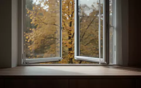 Ein offenes Fenster in einem minimalistischen Raum mit Blick auf herbstliche Baumkronen bei natürlichem Tageslicht. - Foto: über boerse-global.de