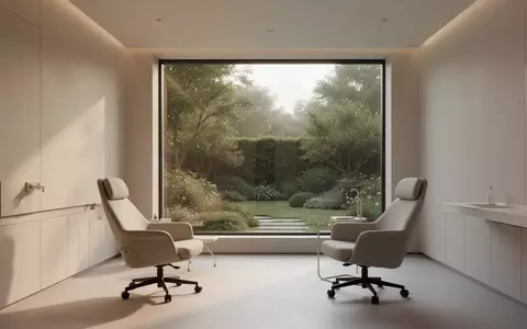 Ein minimalistisch gestalteter, heller Therapieraum mit Blick in einen ruhigen Garten. - Foto: über boerse-global.de