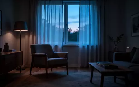 Ein unbeleuchtetes, ruhiges Wohnzimmer bei Dämmerung mit einem leeren Sessel vor einem Fenster. - Foto: über boerse-global.de
