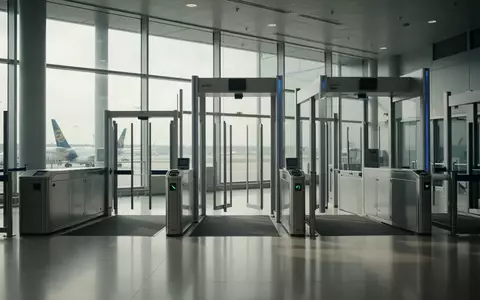 Leere, modern gestaltete Sicherheitskontrollzone an einem Flughafen mit klaren Linien und natürlichem Licht. - Foto: über boerse-global.de