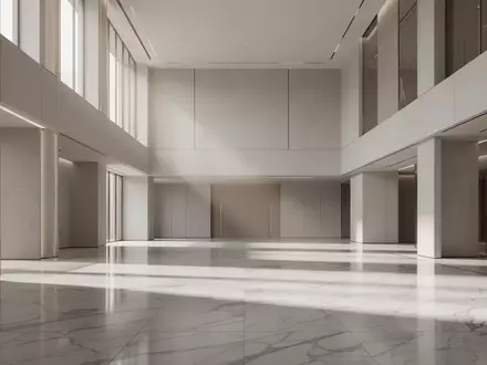Ein minimalistisches, modernes Atrium eines Finanzinstituts mit polierten Böden und klaren architektonischen Linien. - Foto: über boerse-global.de