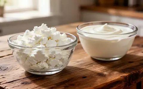 Nahaufnahme von frischem Quark und Joghurt in Glasschalen auf einem Holztisch bei natürlichem Tageslicht. - Foto: über boerse-global.de
