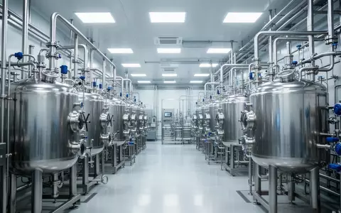 Moderne Edelstahltanks und Rohrleitungssysteme in einer sterilen pharmazeutischen Produktionsanlage. - Foto: über boerse-global.de